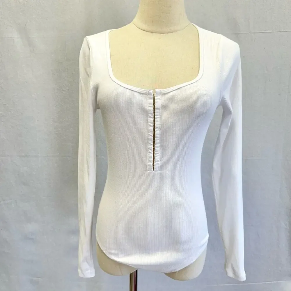 Abercrombie & Fitch‎ hook & eye henley long sleeve bodysuit white size small